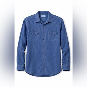 Ryan Michael Americana Western Ranch Silk Blend Button Down Shirt – Blue – XL